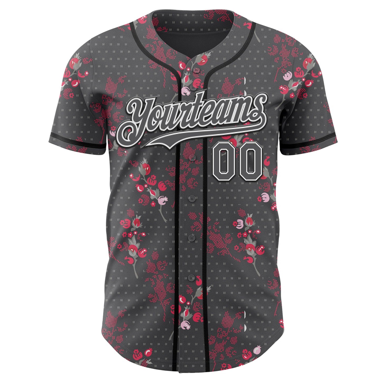 Custom Steel Gray White-Black Cherry Blossoms Sakura Authentic Baseball Jersey view 2