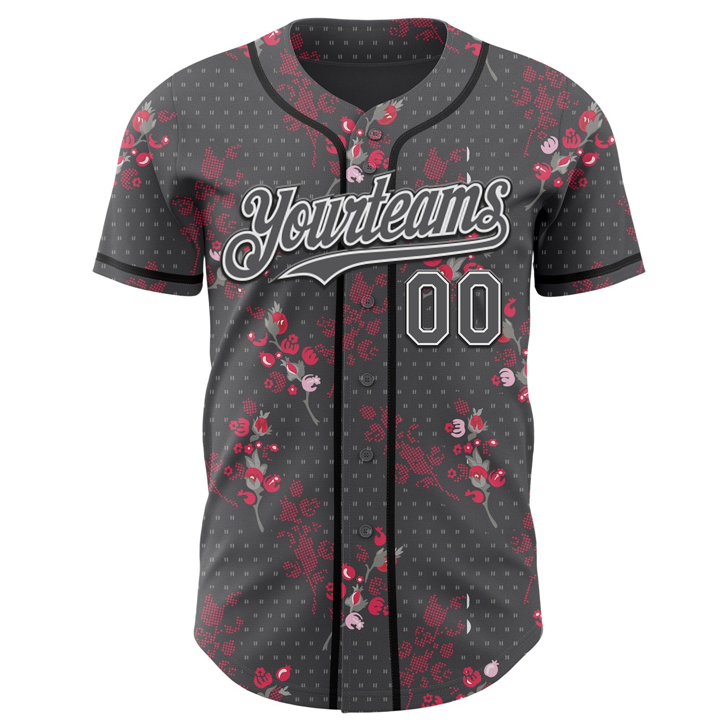 Custom Steel Gray White-Black Cherry Blossoms Sakura Authentic Baseball Jersey view 2