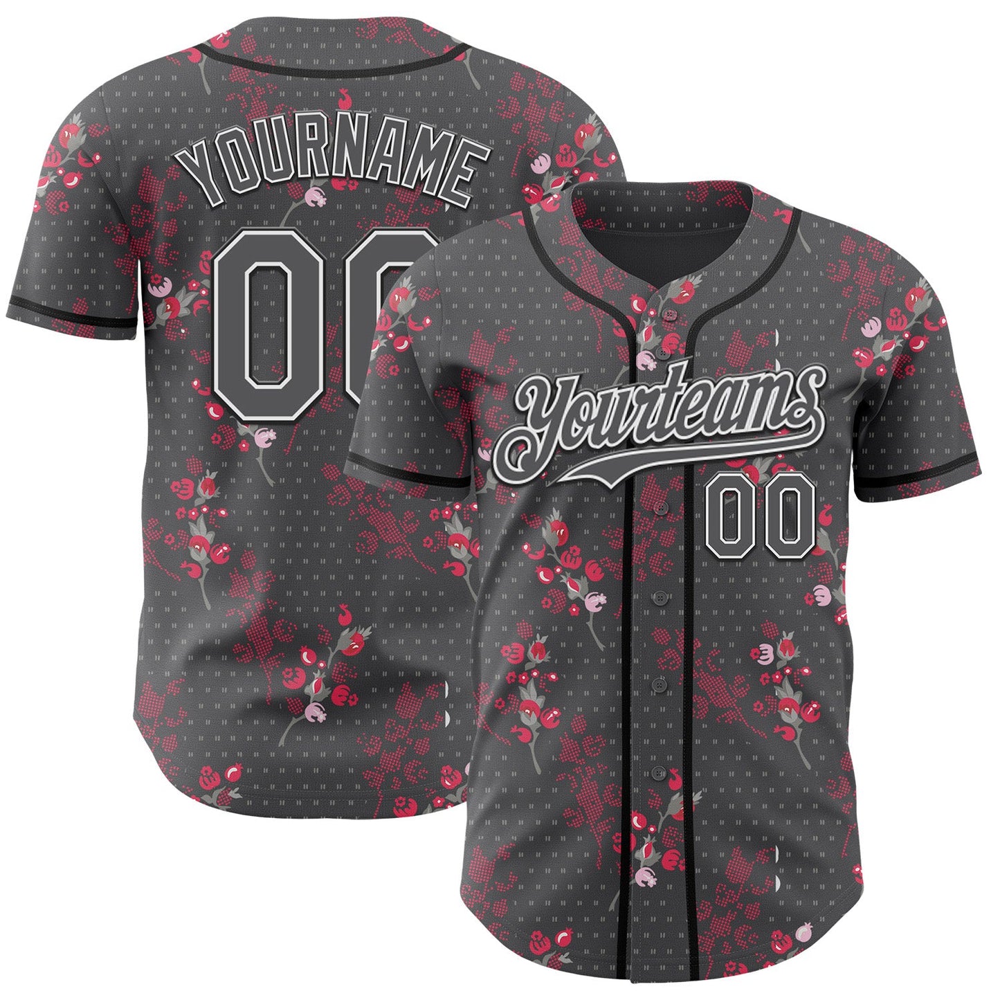 Custom Steel Gray White-Black Cherry Blossoms Sakura Authentic Baseball Jersey - Main View