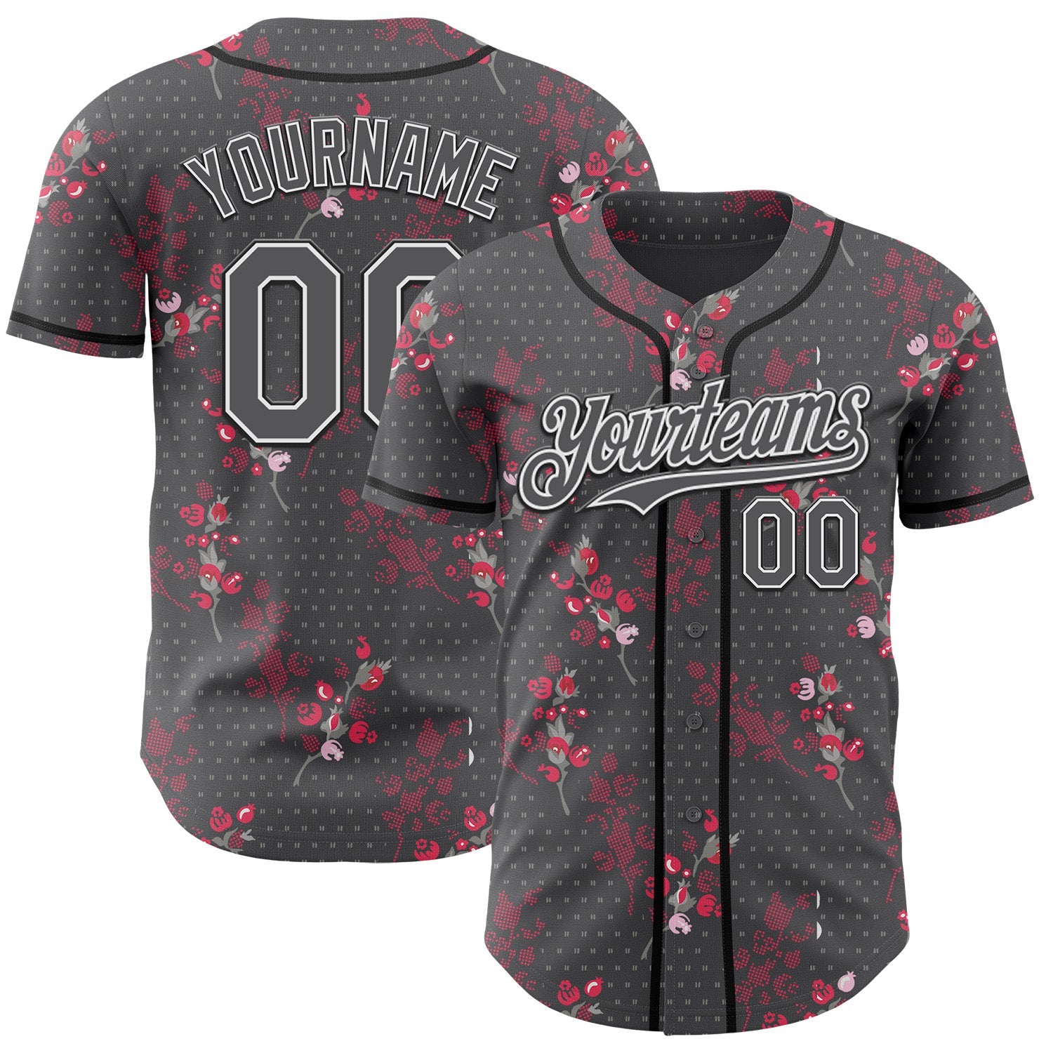 Custom Steel Gray White-Black Cherry Blossoms Sakura Authentic Baseball Jersey - Main View