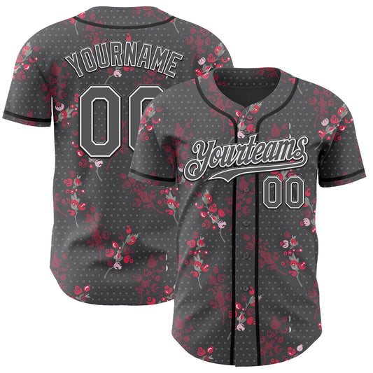 Custom Steel Gray White-Black Cherry Blossoms Sakura Authentic Baseball Jersey - Main View