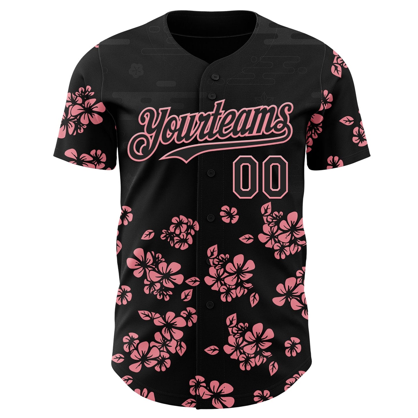 Custom Black-Medium Pink Cherry Blossoms Sakura Authentic Baseball Jersey view 2