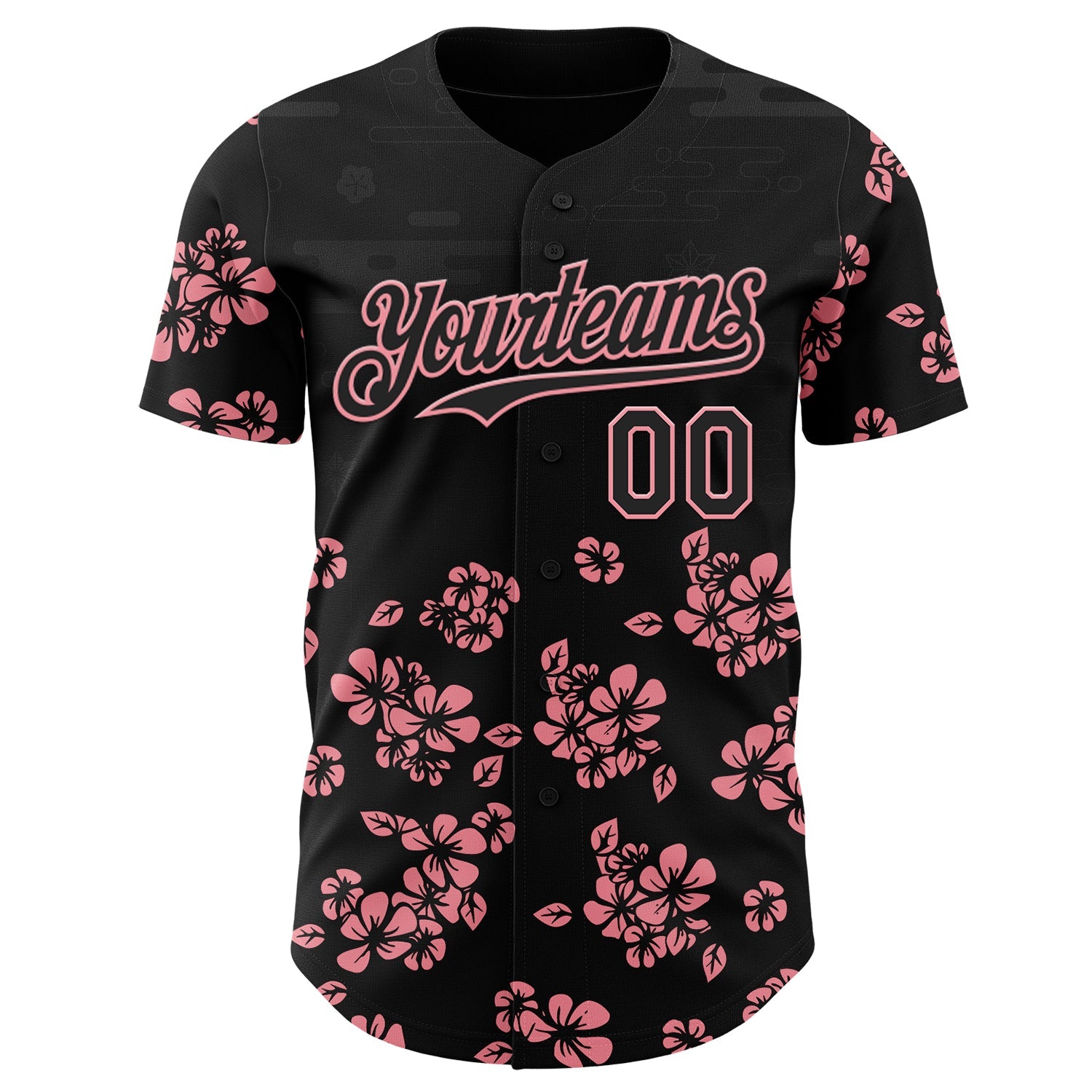 Custom Black-Medium Pink Cherry Blossoms Sakura Authentic Baseball Jersey view 2