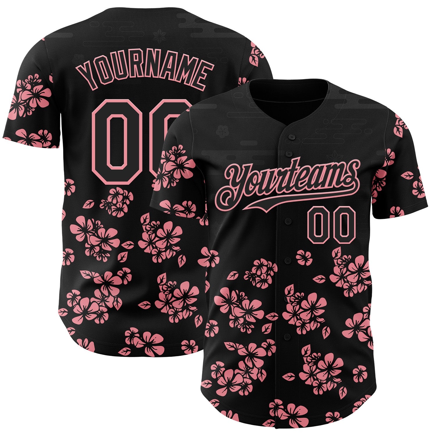 Custom Black-Medium Pink Cherry Blossoms Sakura Authentic Baseball Jersey - Main View