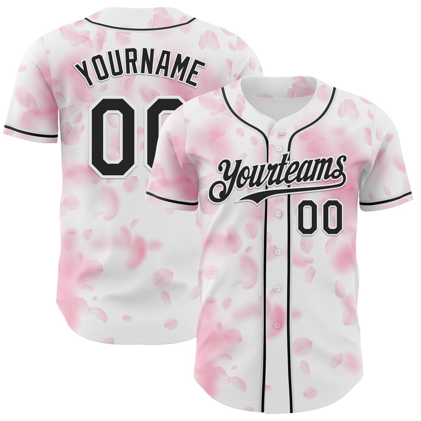 Custom White-Black Cherry Blossoms Sakura Authentic Baseball Jersey - Main View