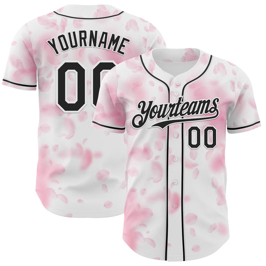 Custom White-Black Cherry Blossoms Sakura Authentic Baseball Jersey - Main View