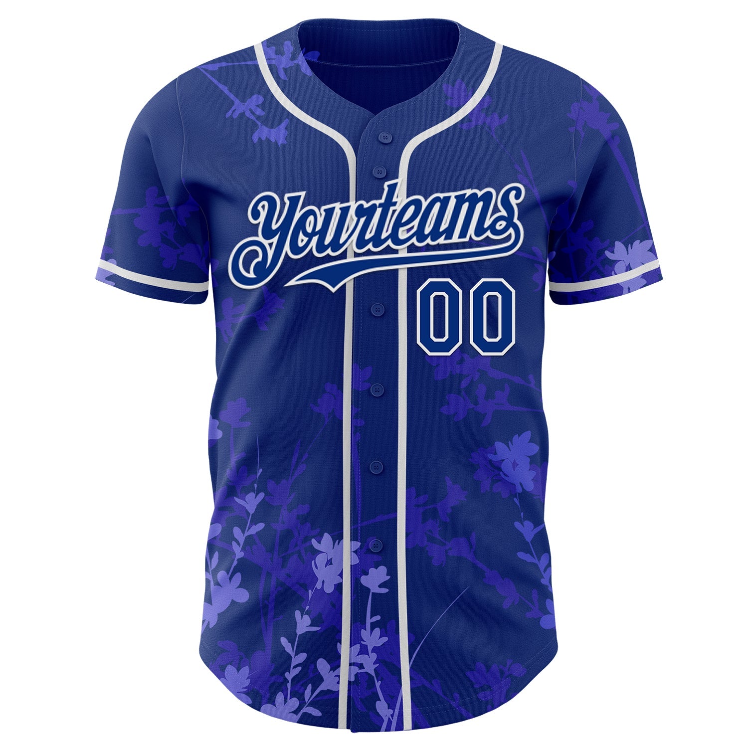 Custom Royal-White Cherry Blossoms Sakura Authentic Baseball Jersey view 2