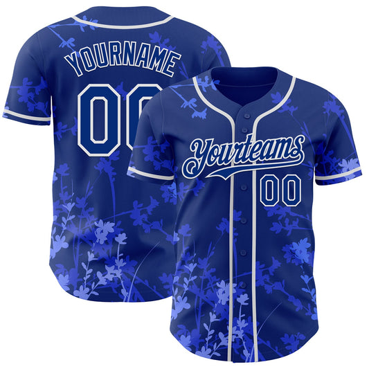 Custom Royal-White Cherry Blossoms Sakura Authentic Baseball Jersey - Main View