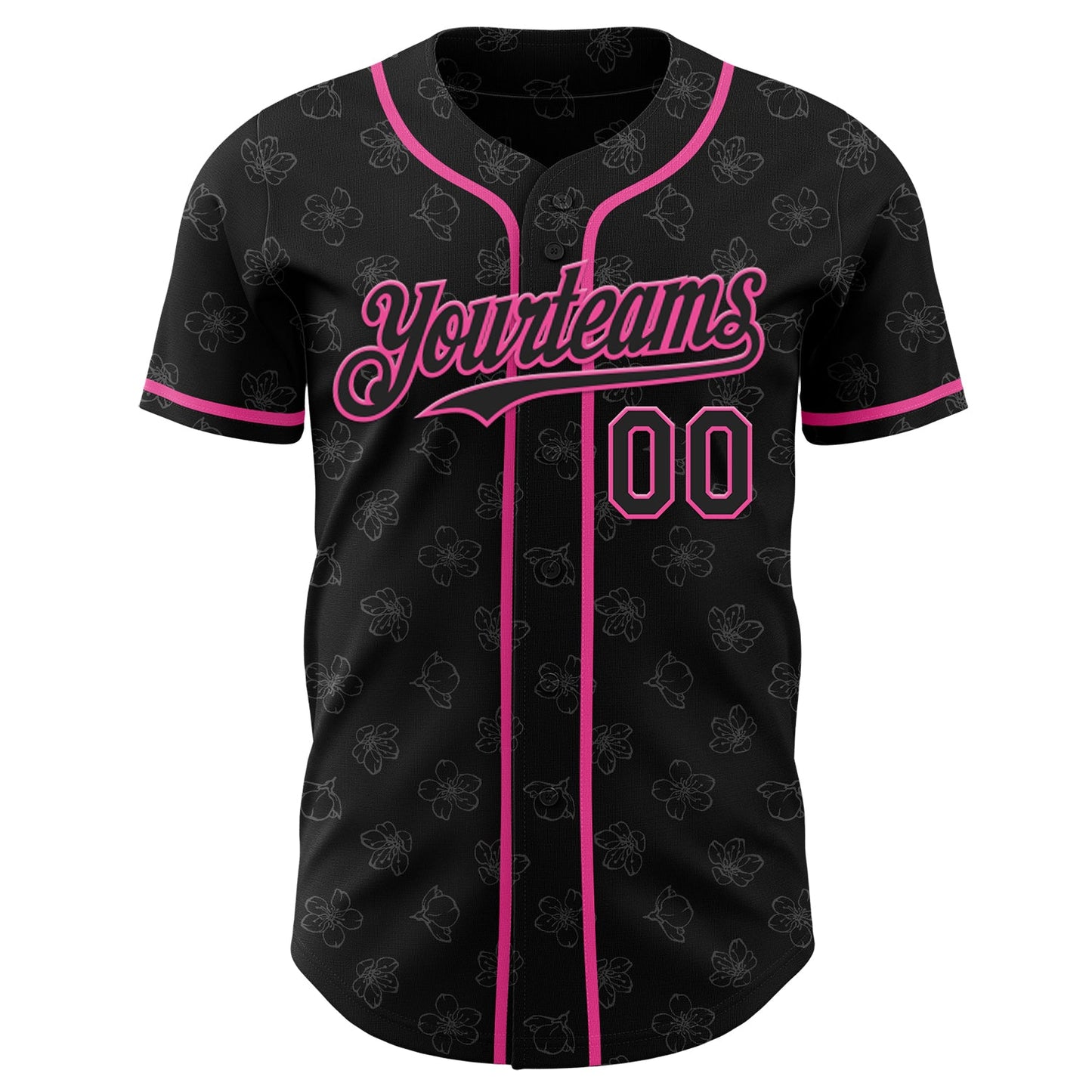 Custom Black-Pink Cherry Blossoms Sakura Authentic Baseball Jersey view 2