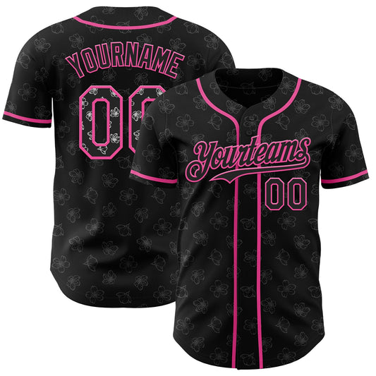 Custom Black-Pink Cherry Blossoms Sakura Authentic Baseball Jersey - Main View