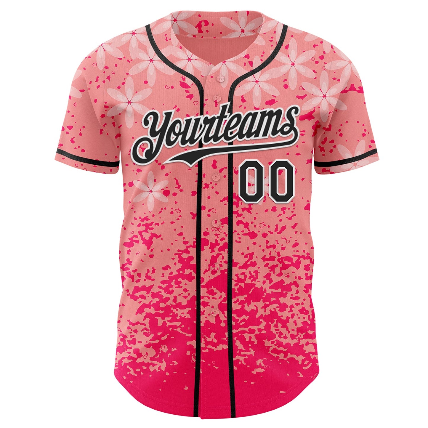 Custom Pink Black-White Cherry Blossoms Sakura Authentic Baseball Jersey view 2