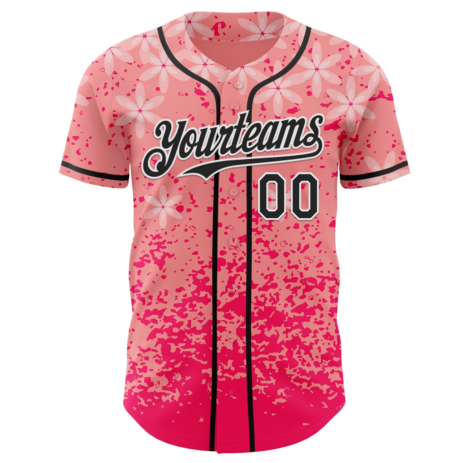 Custom Pink Black-White Cherry Blossoms Sakura Authentic Baseball Jersey view 2