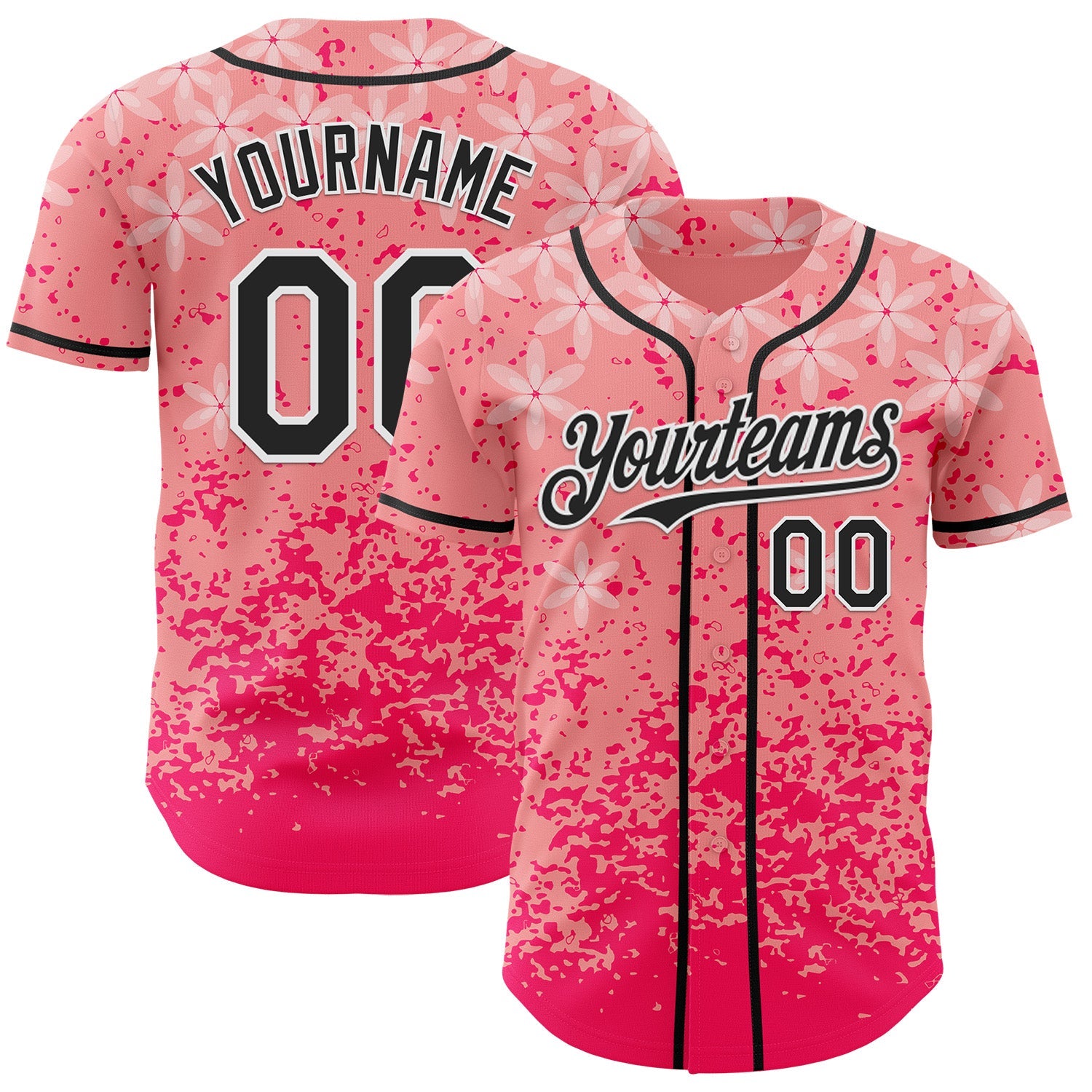 Custom Pink Black-White Cherry Blossoms Sakura Authentic Baseball Jersey - Main View