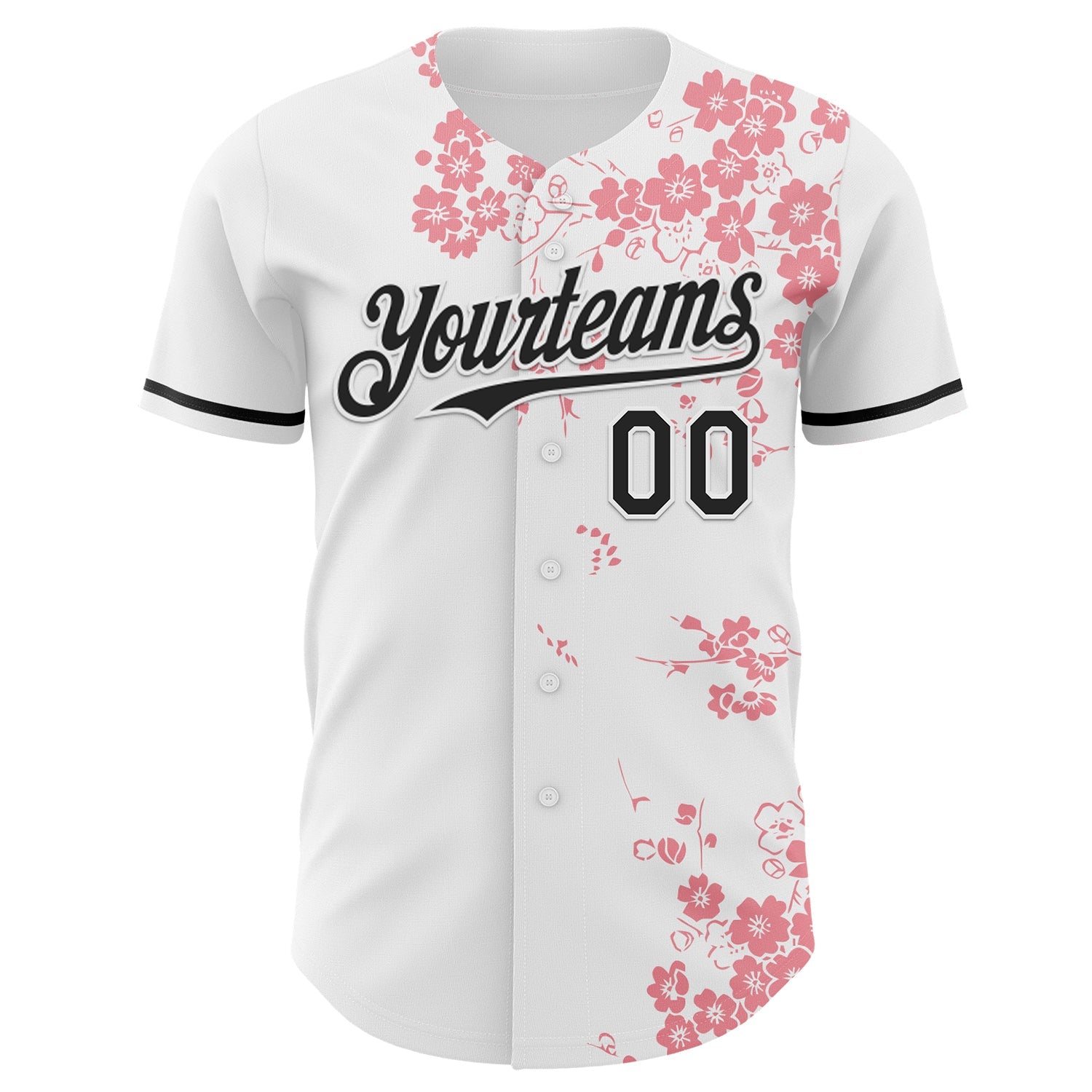Custom White-Black Cherry Blossoms Sakura Authentic Baseball Jersey view 2