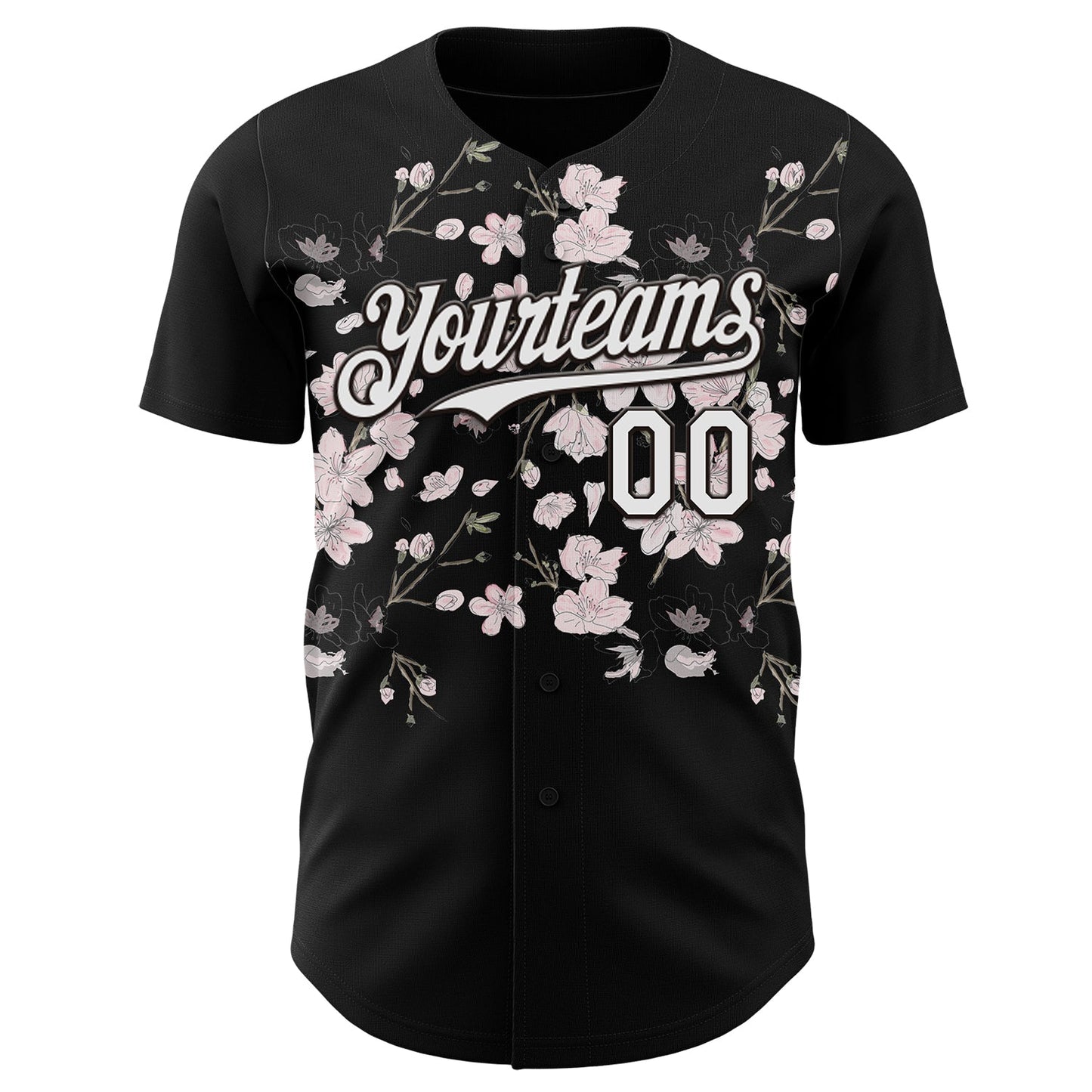 Custom Black-White Cherry Blossoms Sakura Authentic Baseball Jersey view 2