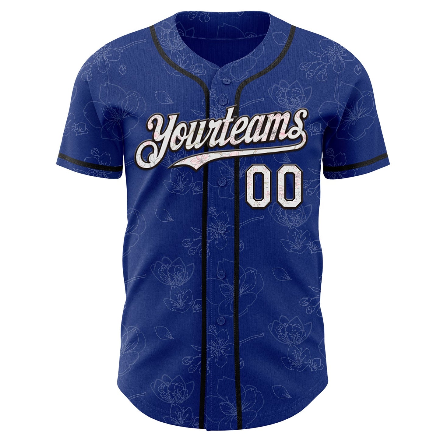 Custom Royal White-Black Cherry Blossoms Sakura Authentic Baseball Jersey view 2