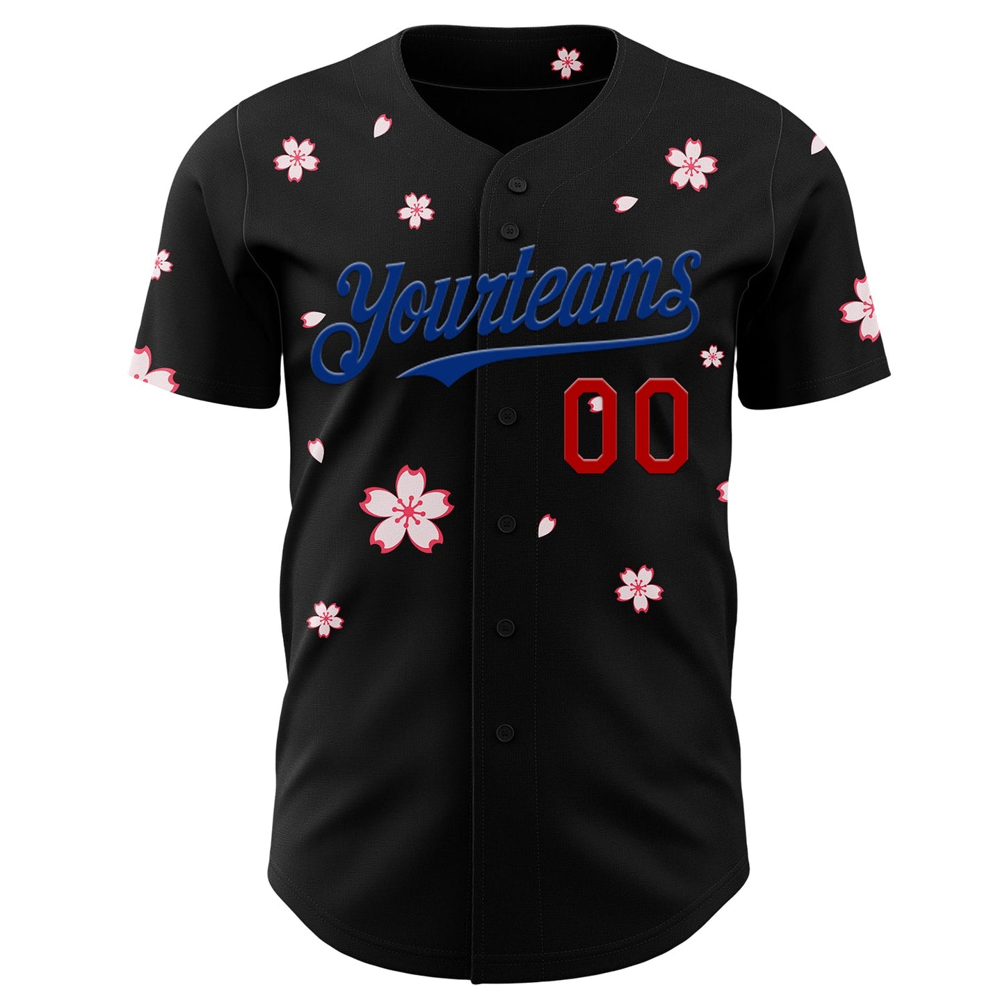 Custom Black Red-Royal Cherry Blossoms Sakura Authentic Baseball Jersey view 2