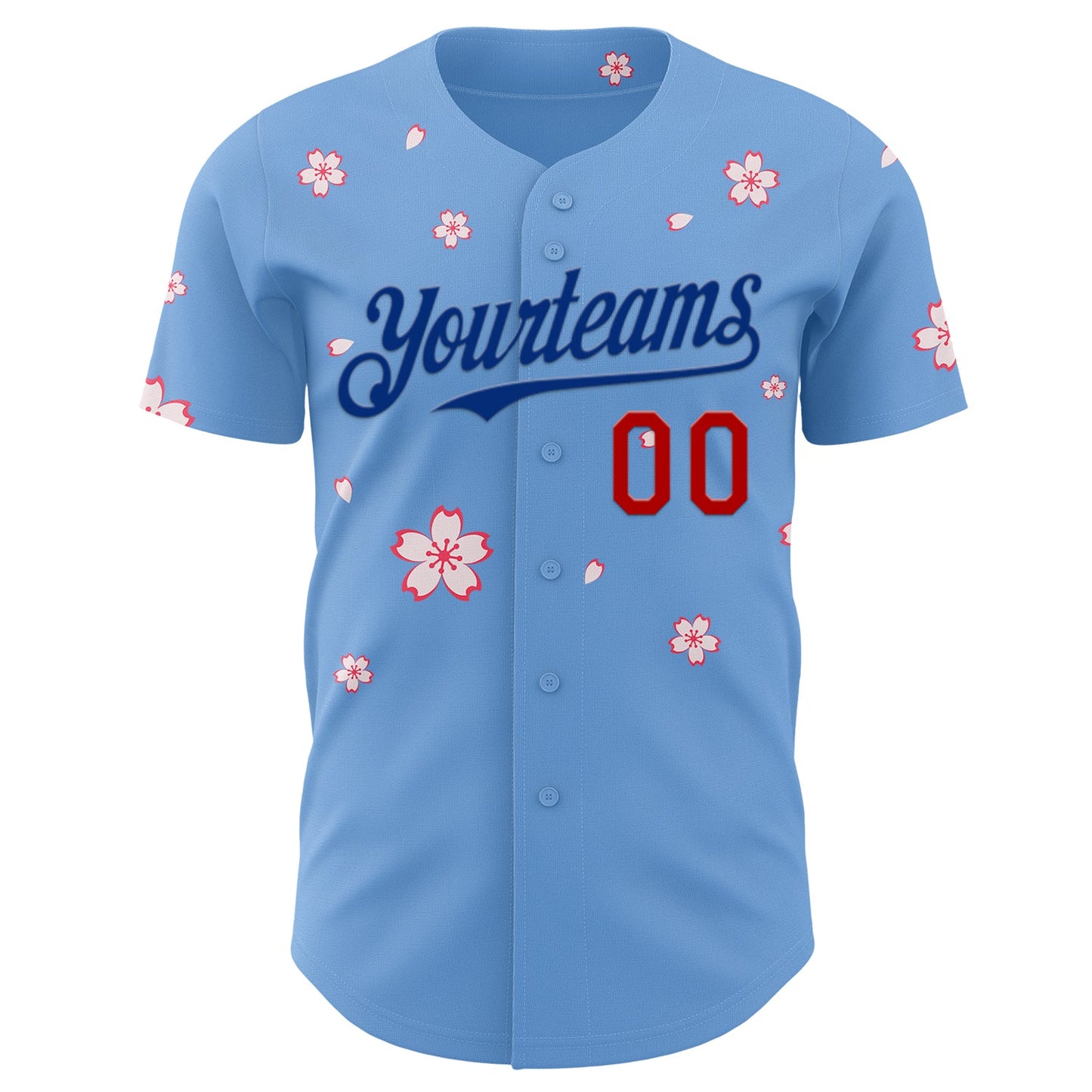 Custom Light Blue Red-Royal Cherry Blossoms Sakura Authentic Baseball Jersey view 2