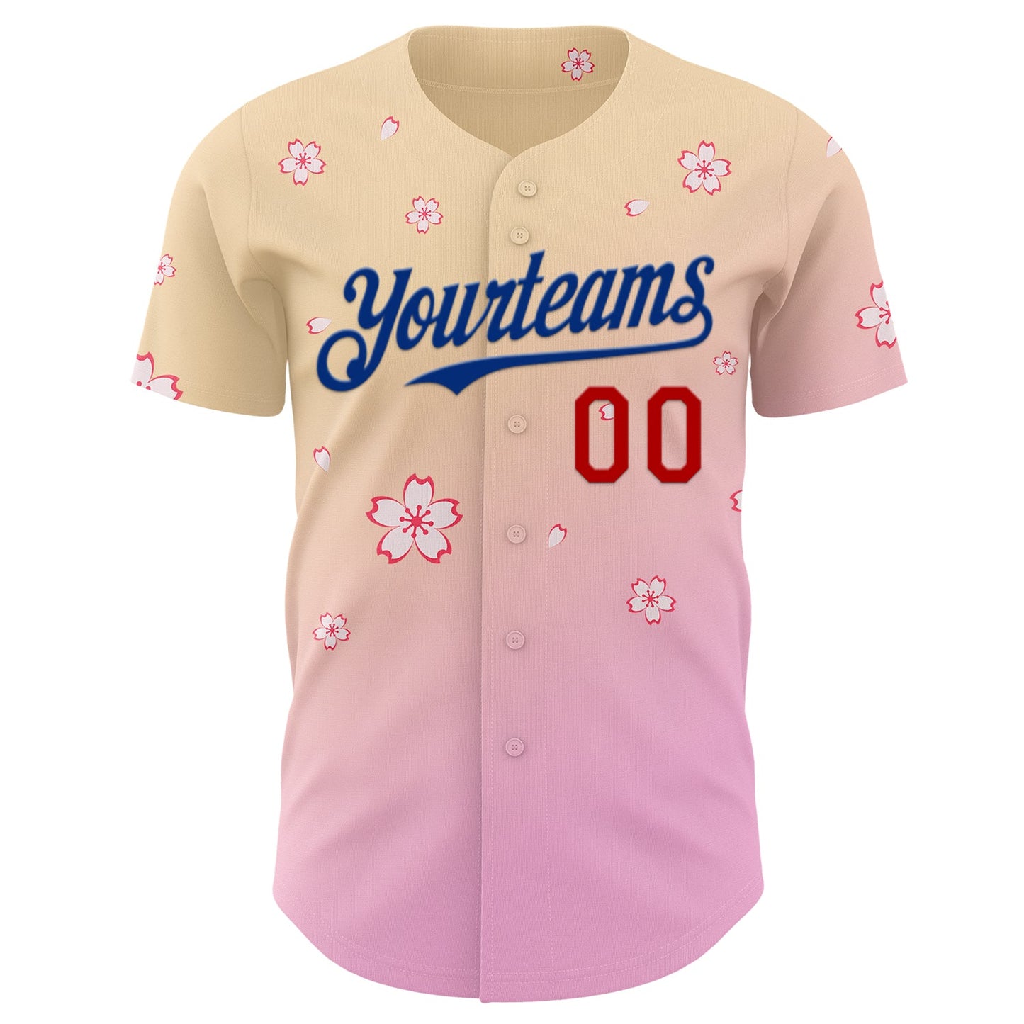Custom Cream Red Pink-Royal Cherry Blossoms Sakura Gradient Authentic Baseball Jersey view 2