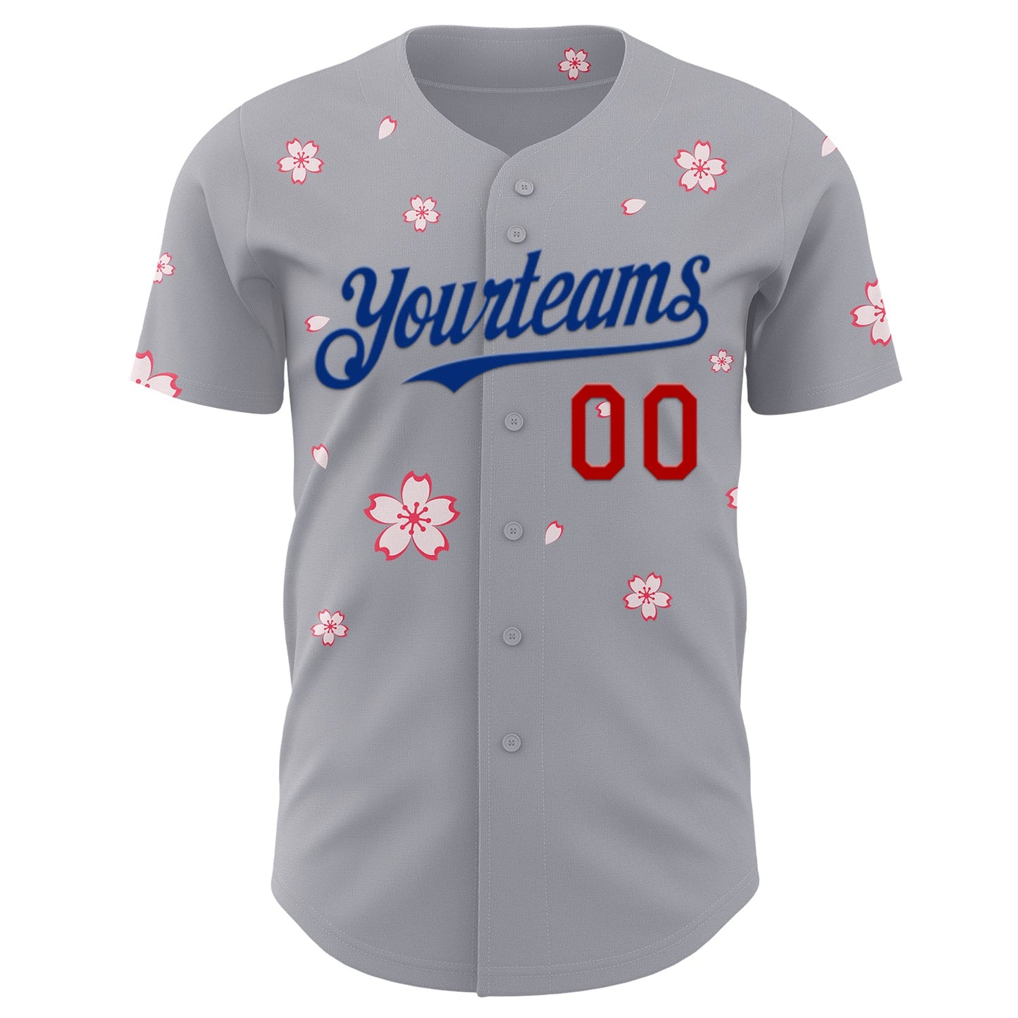 Custom Gray Red-Royal Cherry Blossoms Sakura Authentic Baseball Jersey view 2