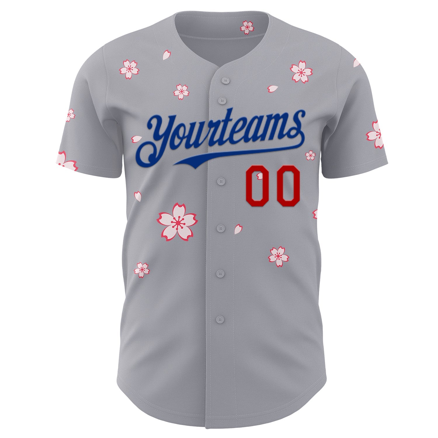 Custom Gray Red-Royal Cherry Blossoms Sakura Authentic Baseball Jersey view 2