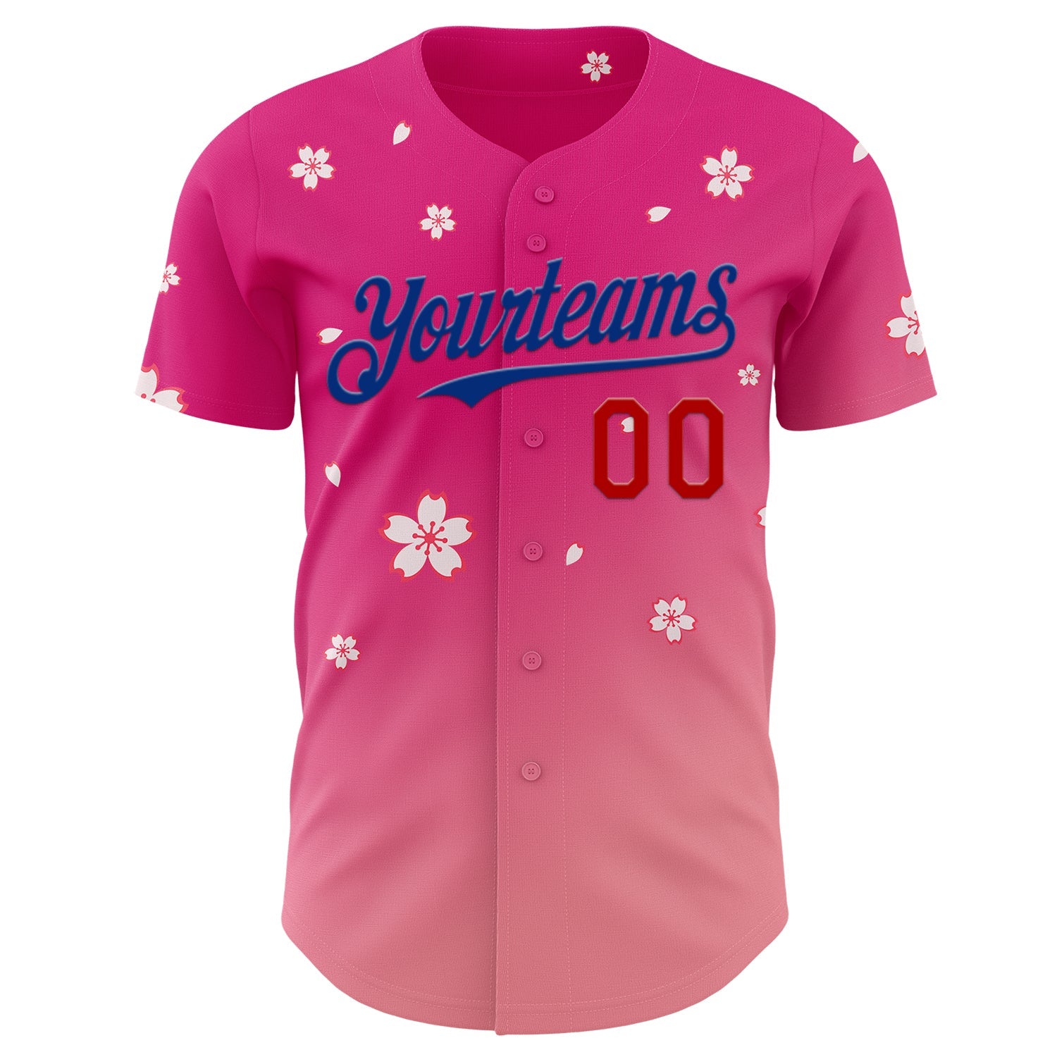 Custom Pink Red-Royal Cherry Blossoms Sakura Gradient Authentic Baseball Jersey view 2