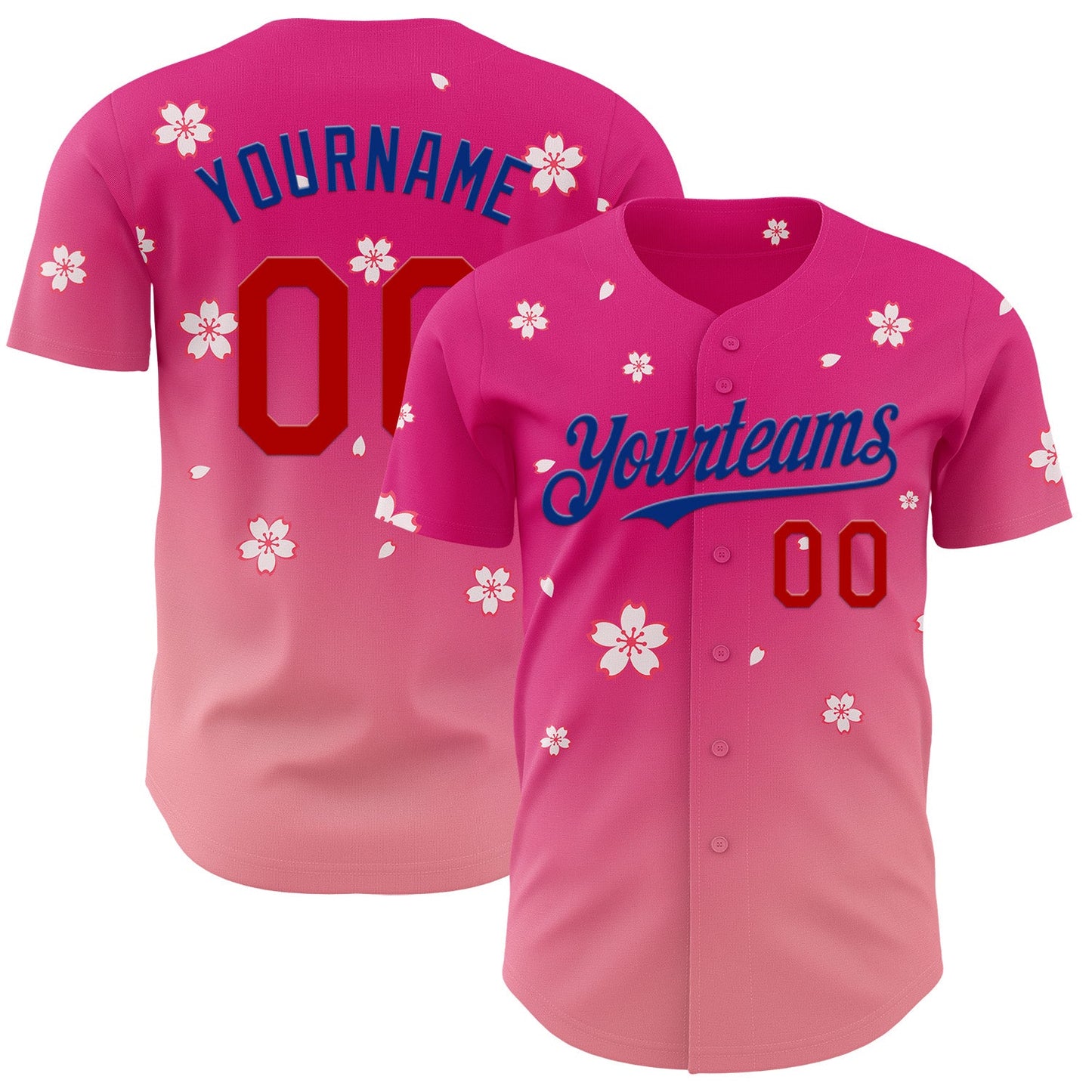 Custom Pink Red-Royal Cherry Blossoms Sakura Gradient Authentic Baseball Jersey - Main View
