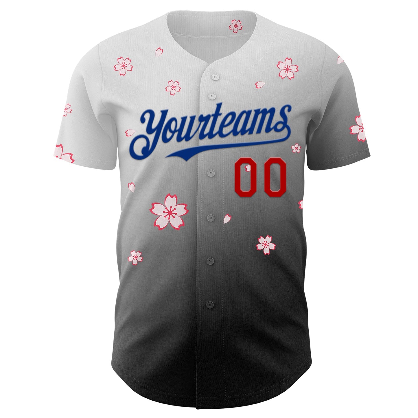 Custom White Red Black-Royal Cherry Blossoms Sakura Gradient Authentic Baseball Jersey view 2