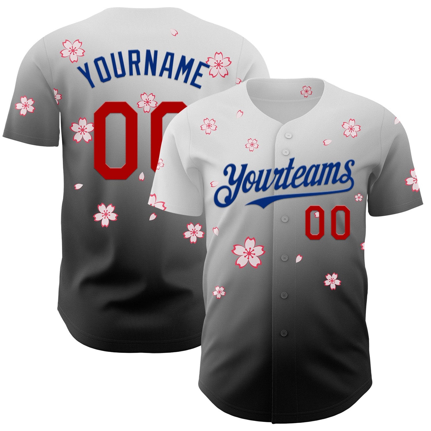 Custom White Red Black-Royal Cherry Blossoms Sakura Gradient Authentic Baseball Jersey - Main View