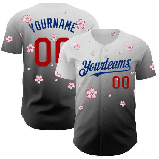 Custom White Red Black-Royal Cherry Blossoms Sakura Gradient Authentic Baseball Jersey - Main View