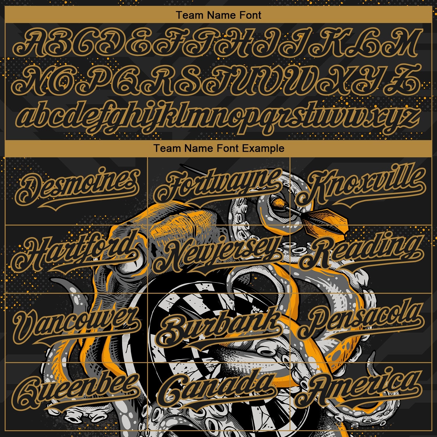 Custom Black Old Gold 3D Pattern Design Octopus Wrapped Around Dart Board Authentic Baseball Jersey view 4