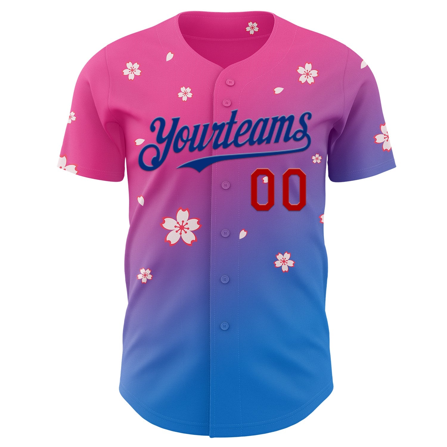Custom Pink Red-Royal Cherry Blossoms Sakura Gradient Authentic Baseball Jersey view 2