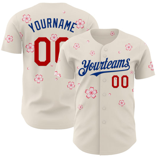 Custom Cream Red-Royal Cherry Blossoms Sakura Authentic Baseball Jersey - Main View