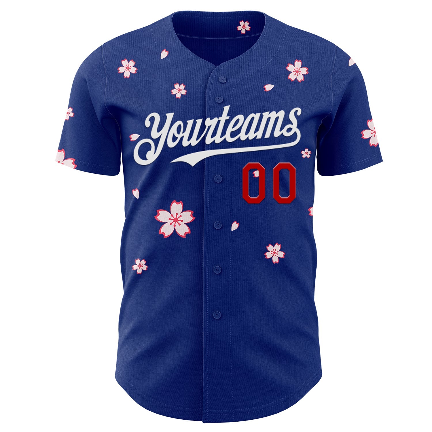 Custom Royal Red-White Cherry Blossoms Sakura Authentic Baseball Jersey view 2