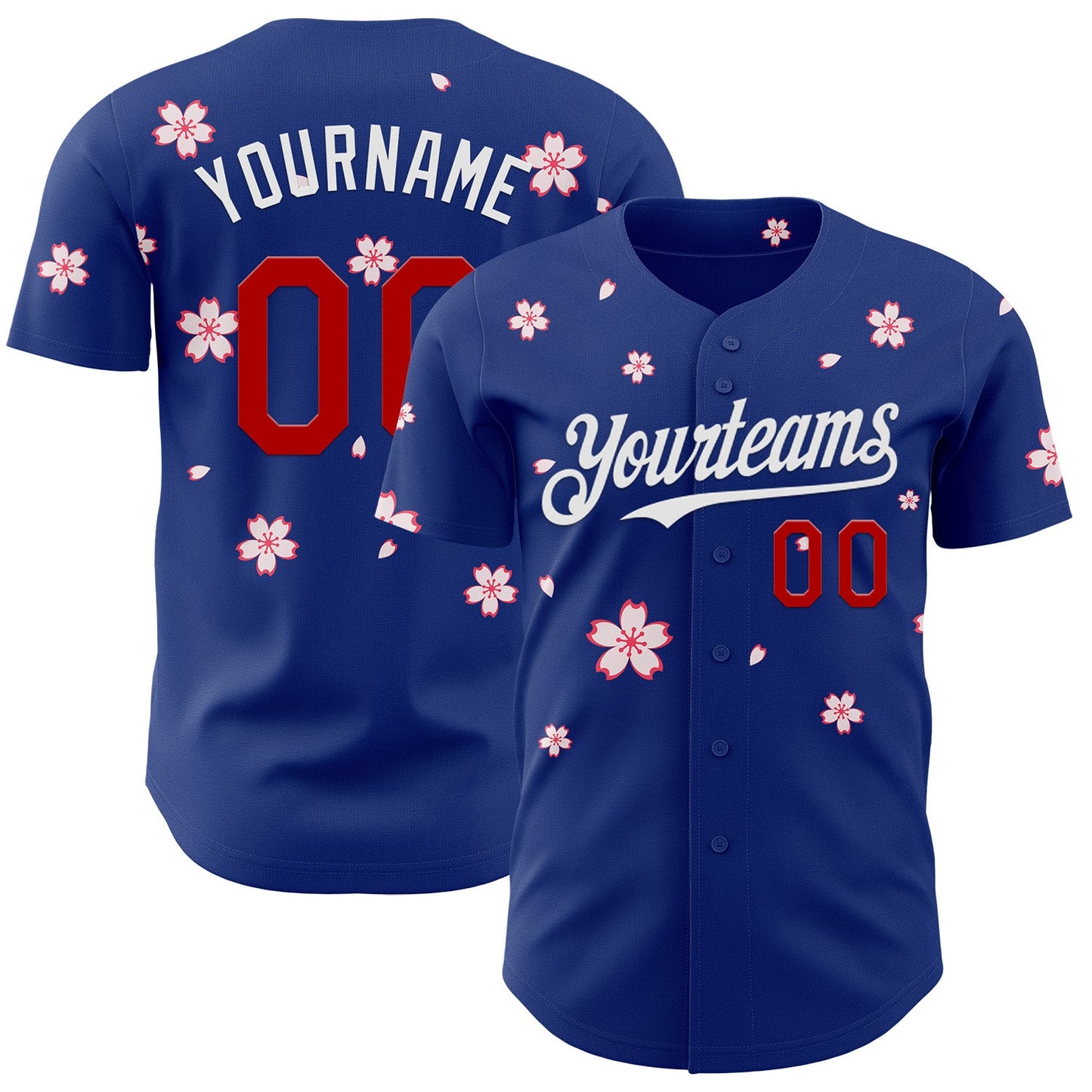 Custom Royal Red-White Cherry Blossoms Sakura Authentic Baseball Jersey - Main View