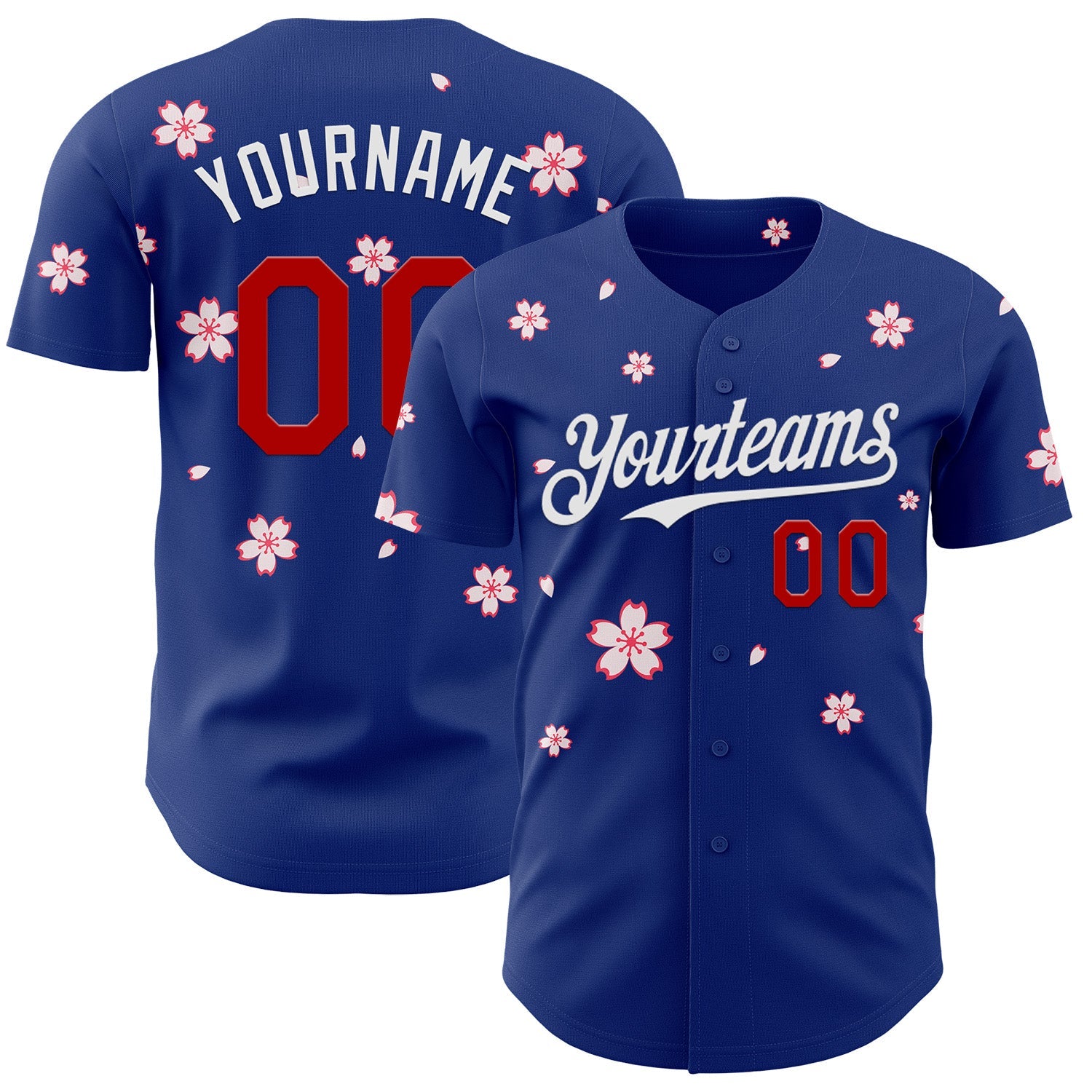 Custom Royal Red-White Cherry Blossoms Sakura Authentic Baseball Jersey - Main View