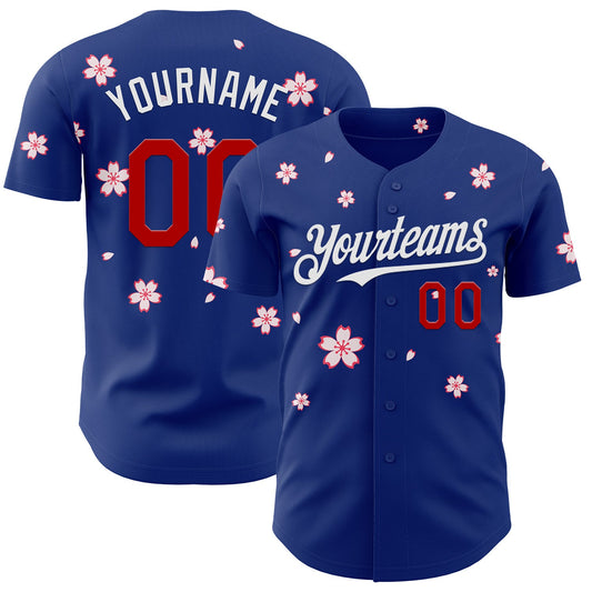 Custom Royal Red-White Cherry Blossoms Sakura Authentic Baseball Jersey - Main View