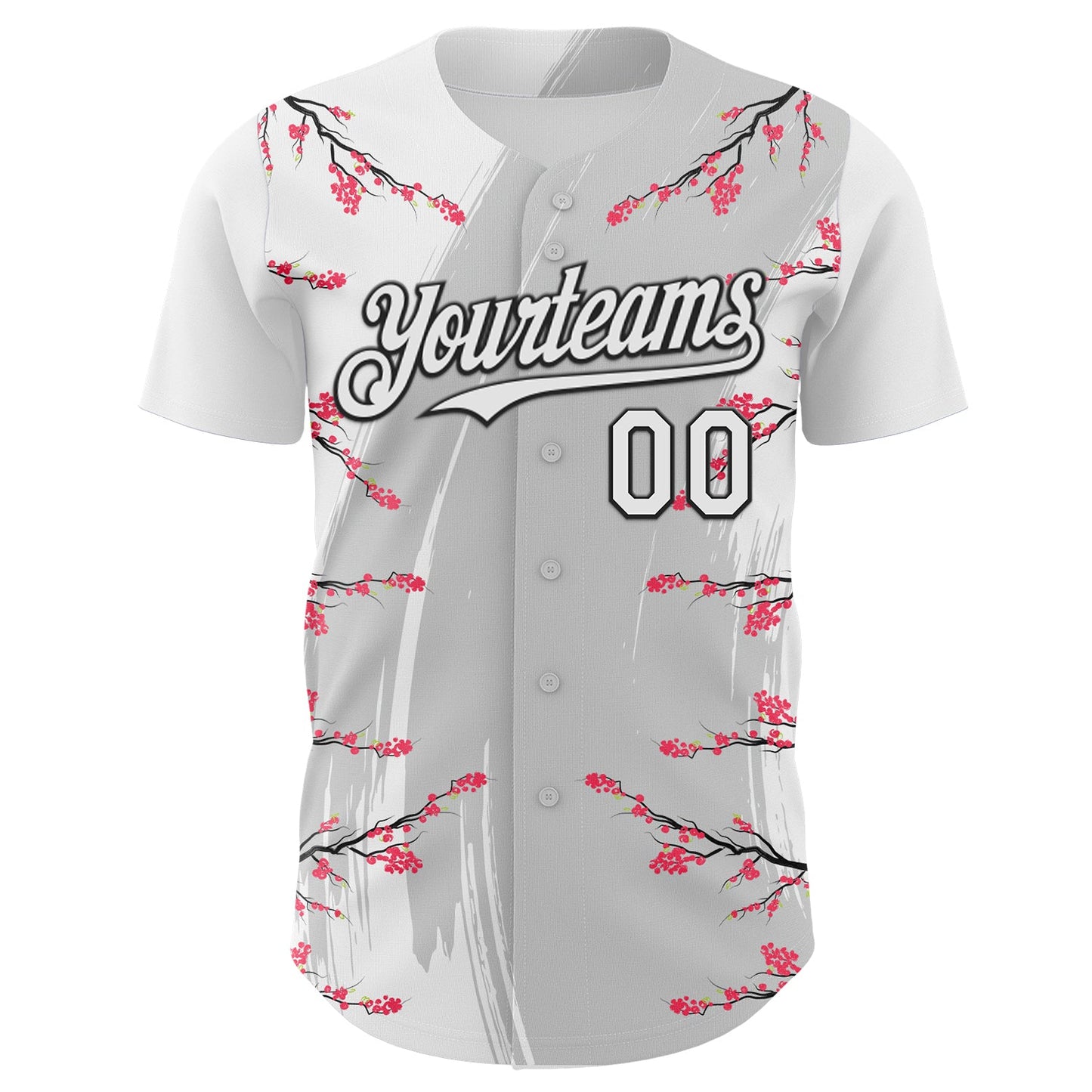Custom White Gray-Black Cherry Blossoms Sakura Authentic Baseball Jersey view 2