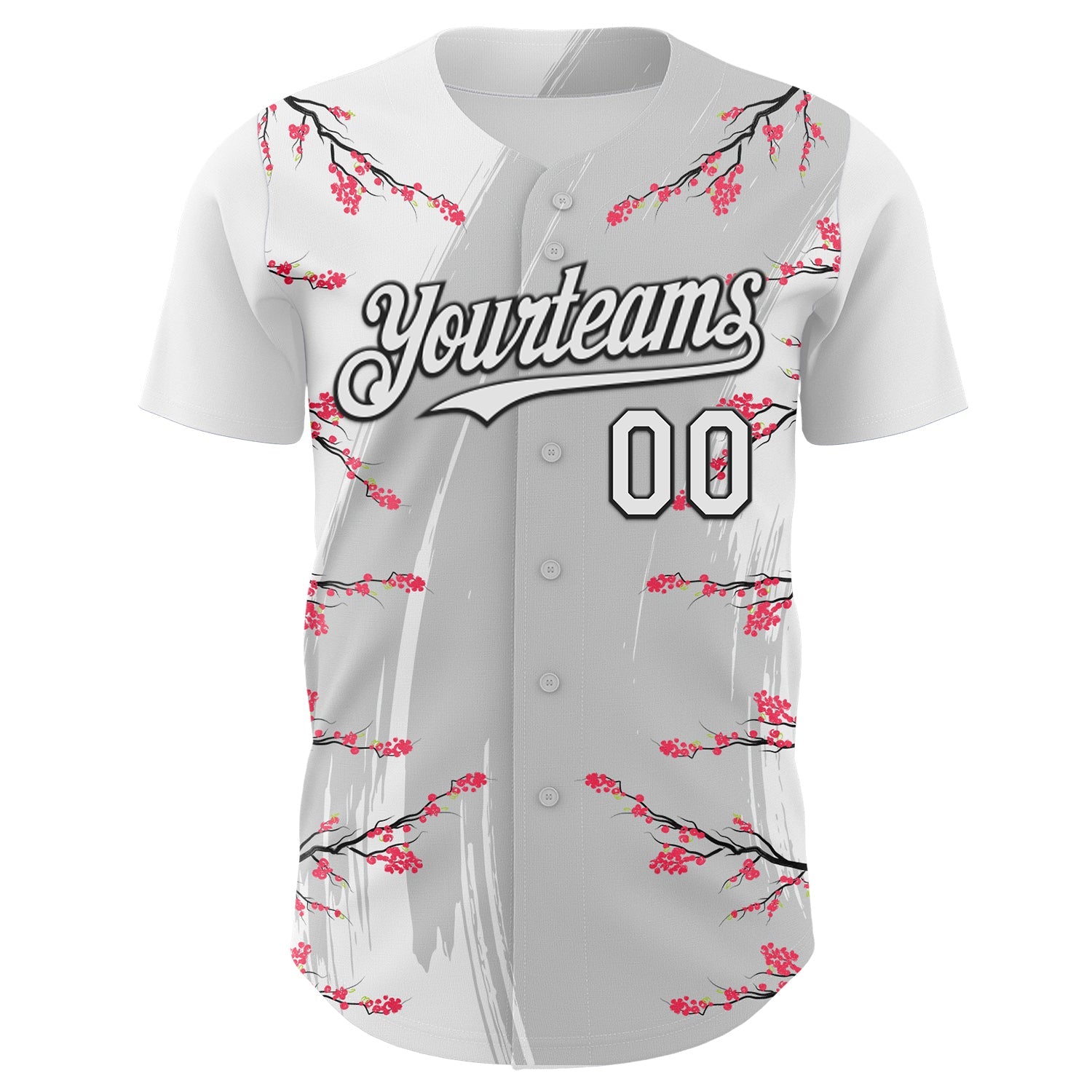 Custom White Gray-Black Cherry Blossoms Sakura Authentic Baseball Jersey view 2