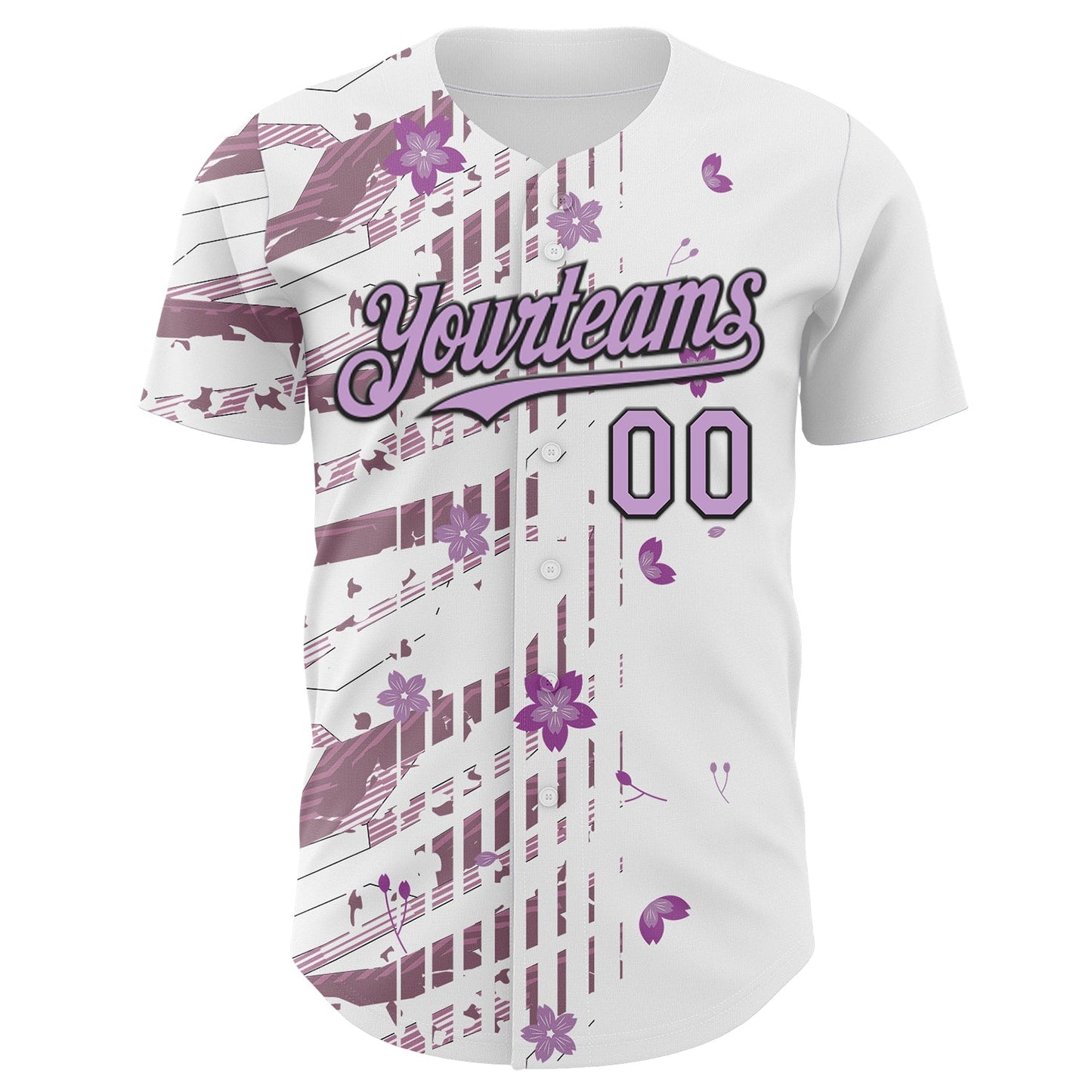 Custom White Light Purple-Black Cherry Blossoms Sakura Authentic Baseball Jersey view 2