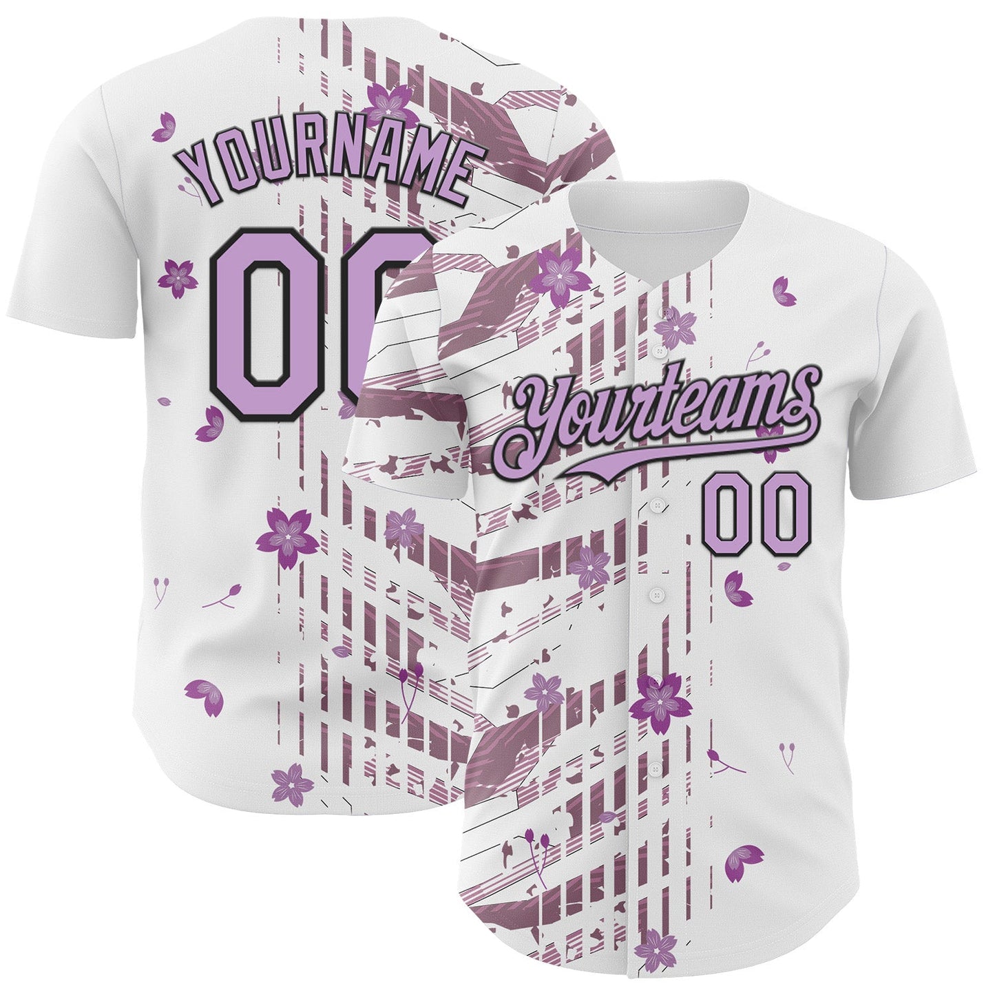 Custom White Light Purple-Black Cherry Blossoms Sakura Authentic Baseball Jersey - Main View