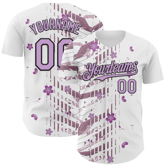 Custom White Light Purple-Black Cherry Blossoms Sakura Authentic Baseball Jersey - Main View
