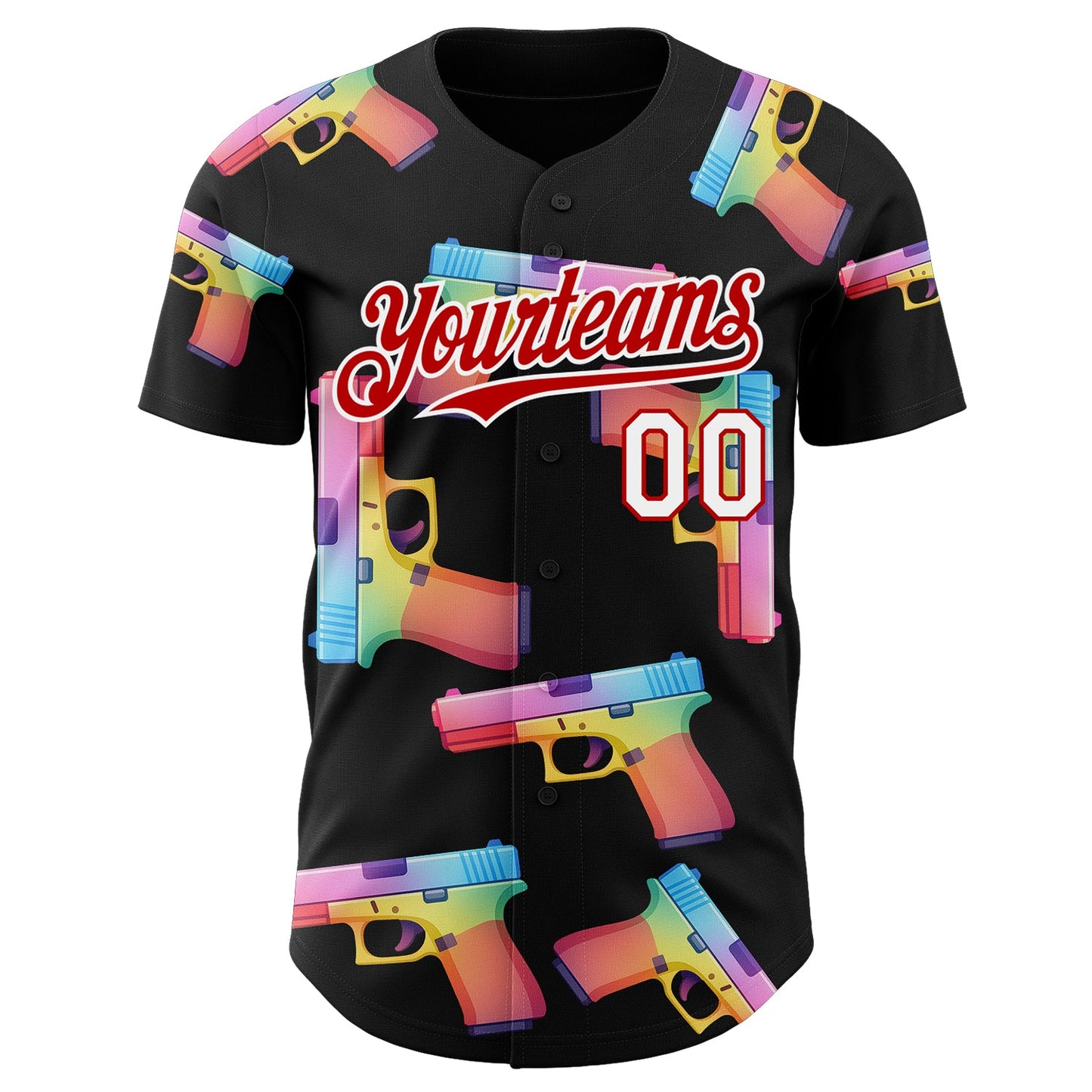 Custom Black Red-White Colorful Firepower 3D Pattern Design Authentic Baseball Jersey view 2