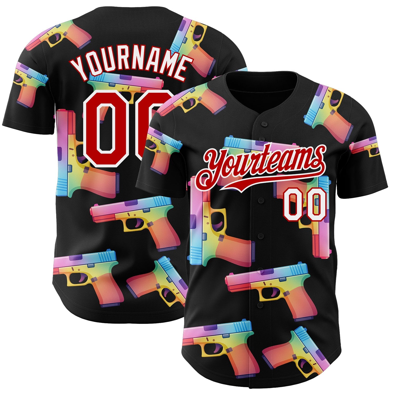 Custom Black Red-White Colorful Firepower 3D Pattern Design Authentic Baseball Jersey - Main View