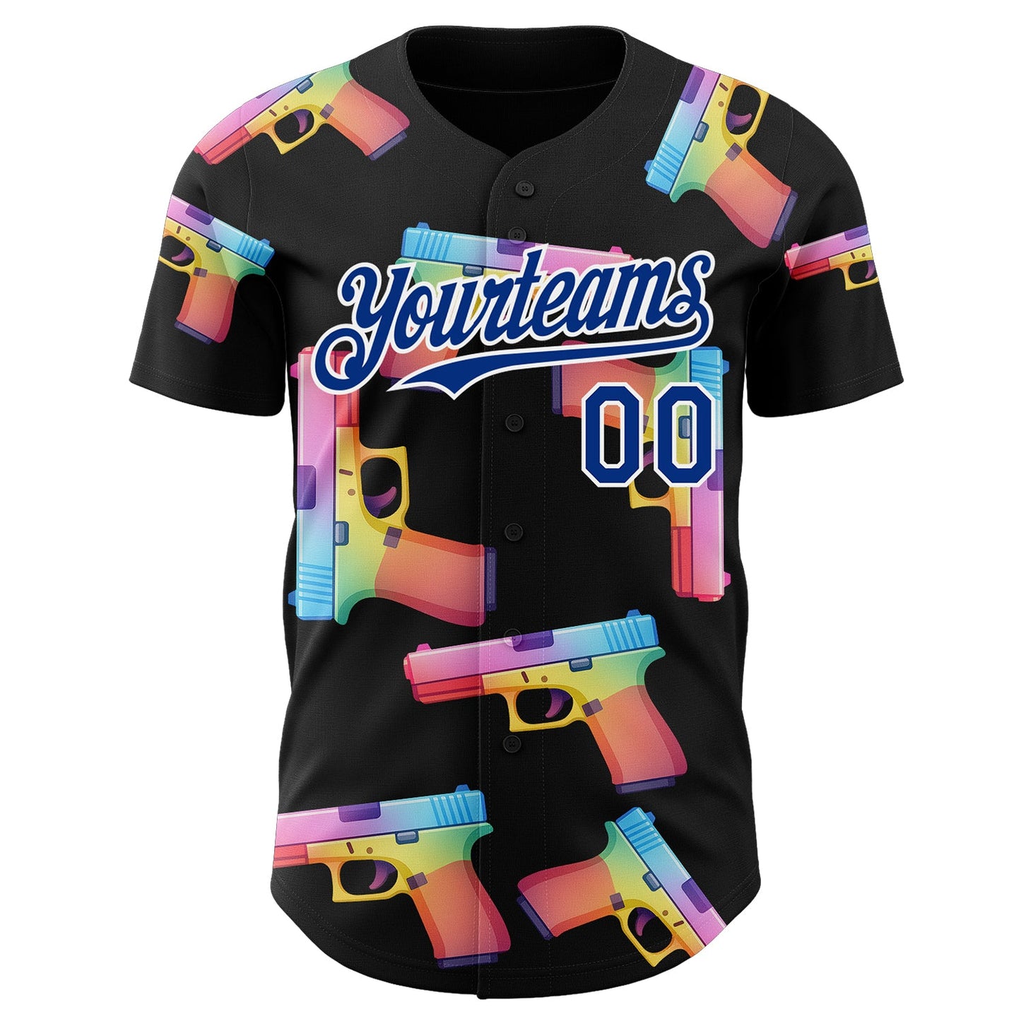 Custom Black Royal-White Colorful Firepower 3D Pattern Design Authentic Baseball Jersey view 2