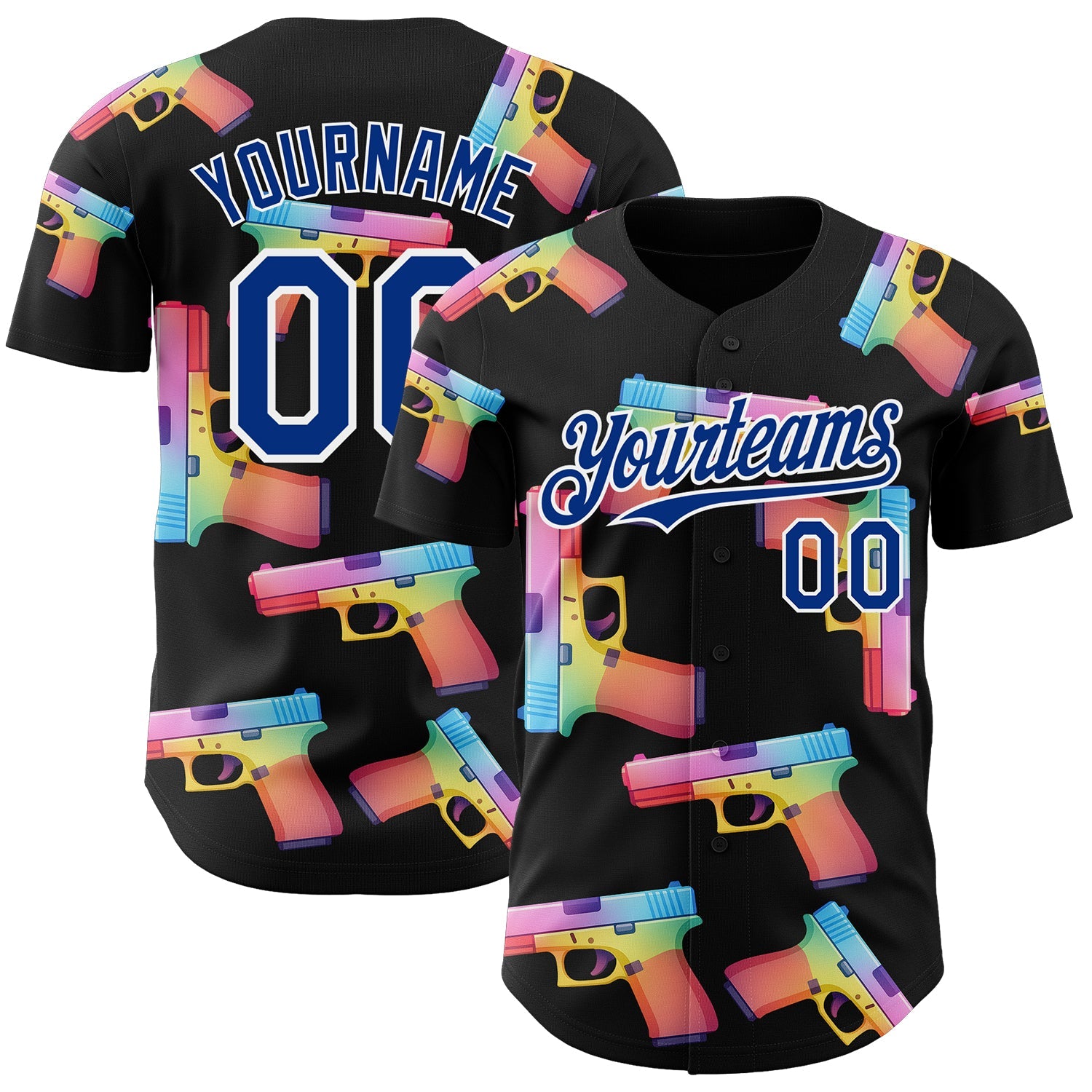Custom Black Royal-White Colorful Firepower 3D Pattern Design Authentic Baseball Jersey - Main View