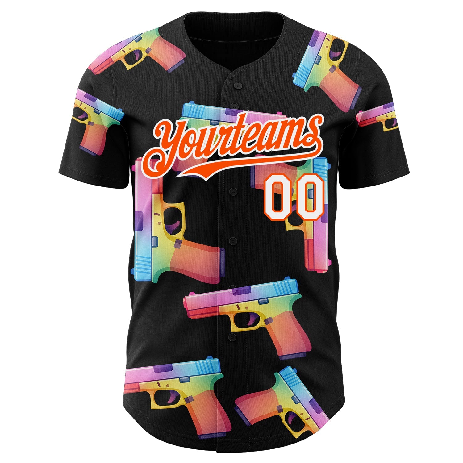 Custom Black Orange-White Colorful Firepower 3D Pattern Design Authentic Baseball Jersey view 2