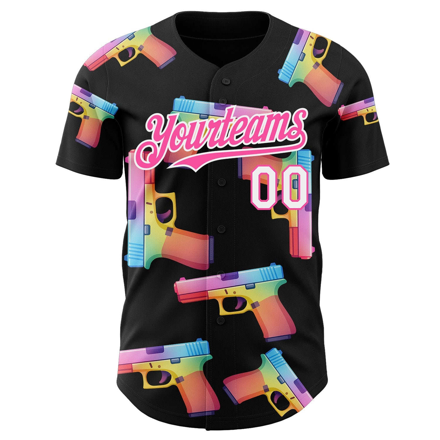 Custom Black Pink-White Colorful Firepower 3D Pattern Design Authentic Baseball Jersey view 2
