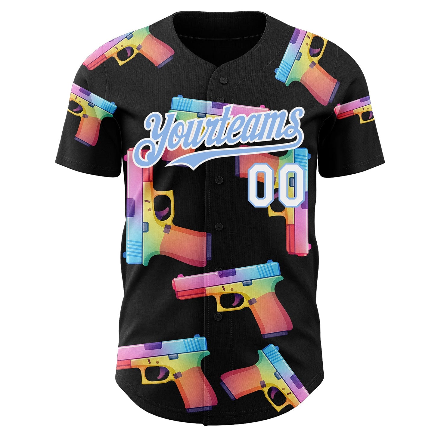Custom Black Light Blue-White Colorful Firepower 3D Pattern Design Authentic Baseball Jersey view 2