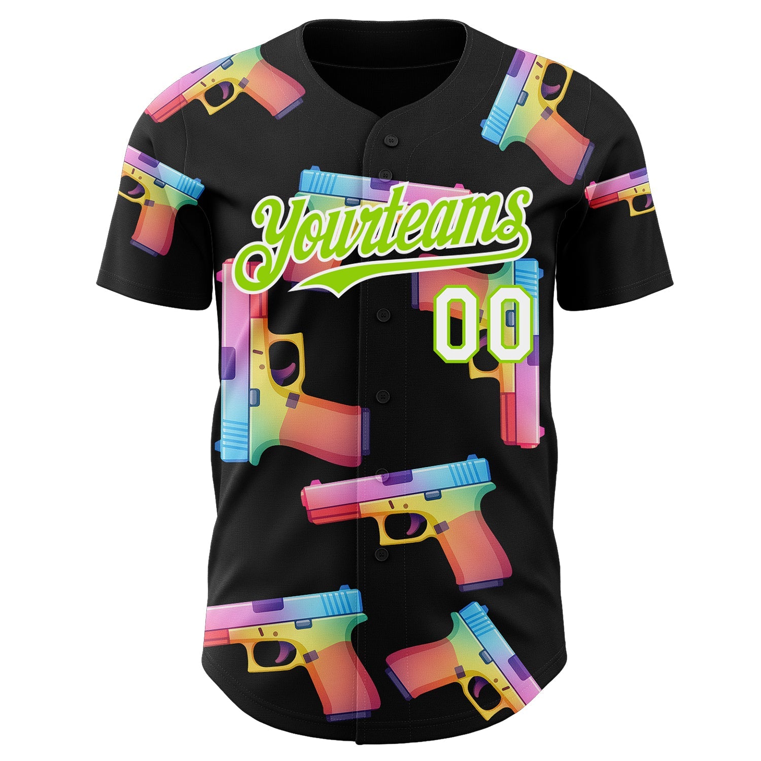 Custom Black Neon Green-White Colorful Firepower 3D Pattern Design Authentic Baseball Jersey view 2